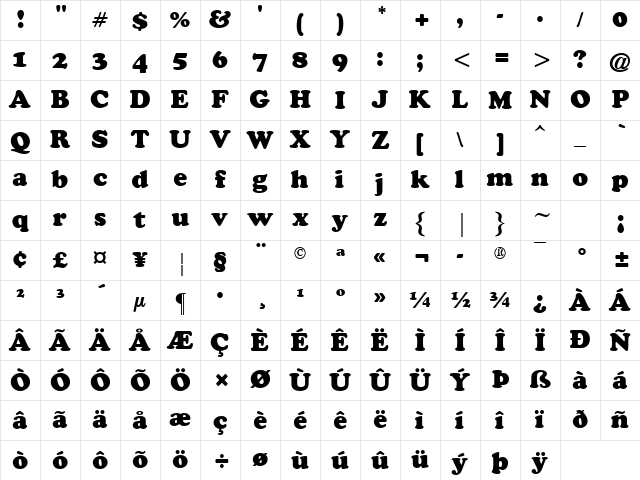 Cooper Black ATT Regular Character Map