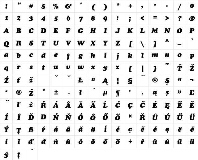 CooperBlaDEE Italic Character Map
