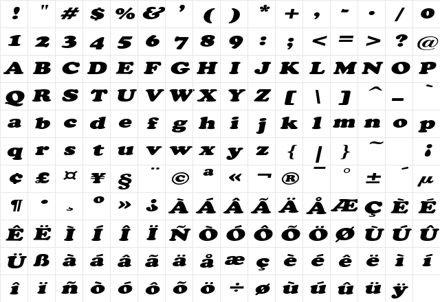 CopperfieldExtended Italic Character Map