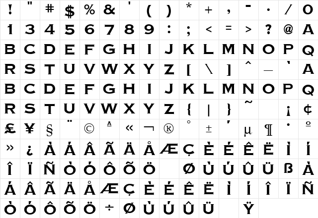 Copperplate Bold Character Map