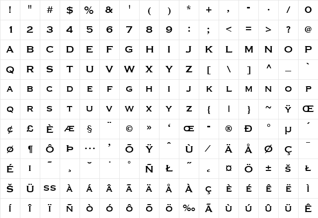 Copperplate-ThirtyOneBC Regular Character Map Copperplate-ThirtyOneBC Regular Character Map