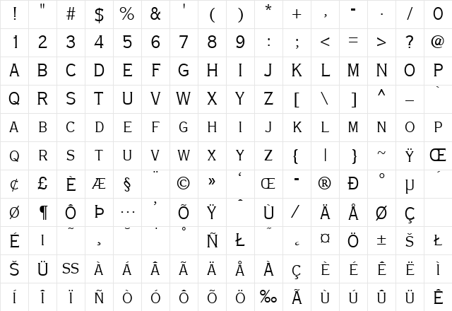 Copperplate-TwentyNineAB Regular Character Map Copperplate-TwentyNineAB Regular Character Map