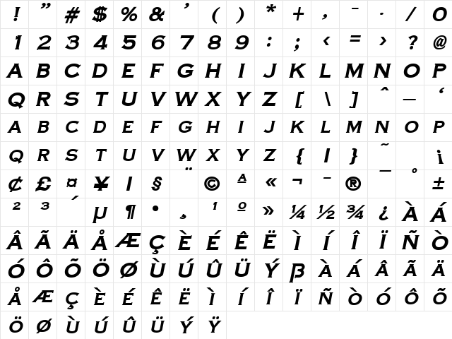 CopperPlateCondensed Bold-Italic Character Map