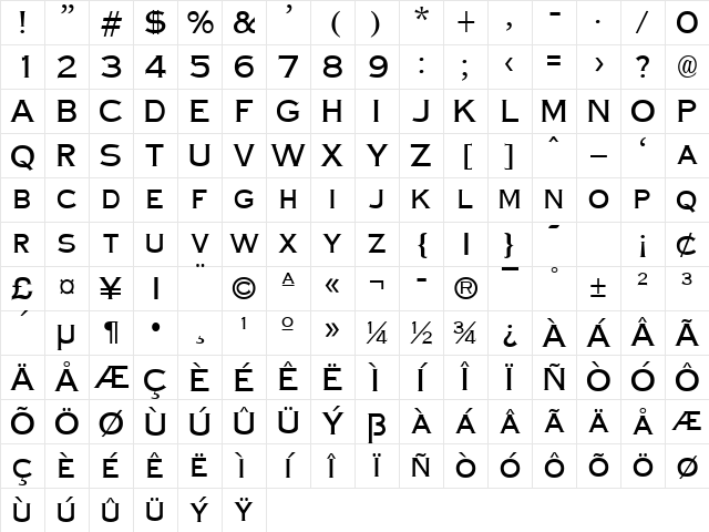CopperPlateCondensed Normal Character Map CopperPlateCondensed Normal Character Map