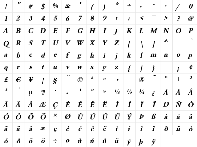 LionelBecker Bold Italic Character Map LionelBecker Bold Italic Character Map