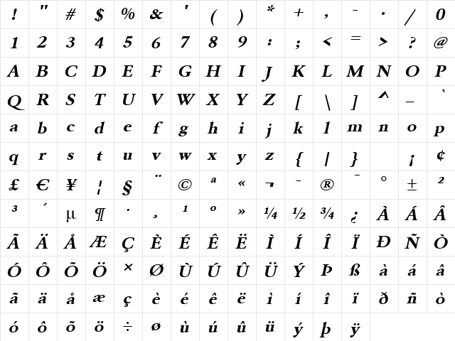 LionelBeckerExtended Bold Italic Character Map