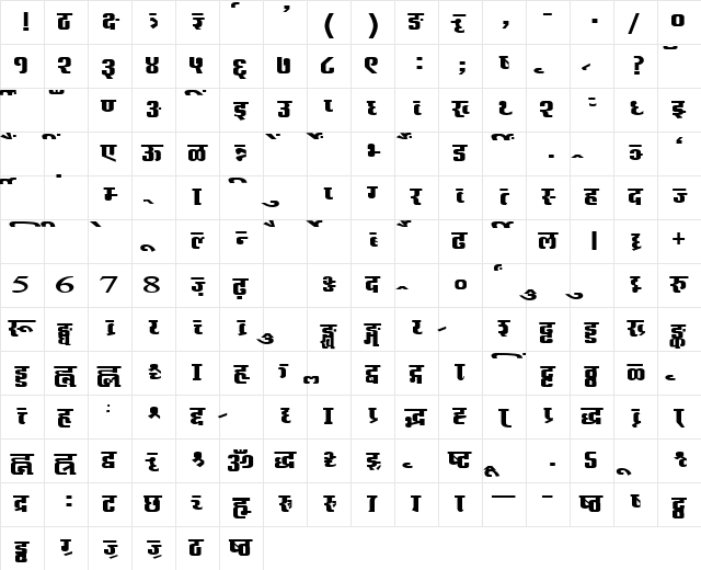 AkrutiDevAkshardhara Bold Character Map