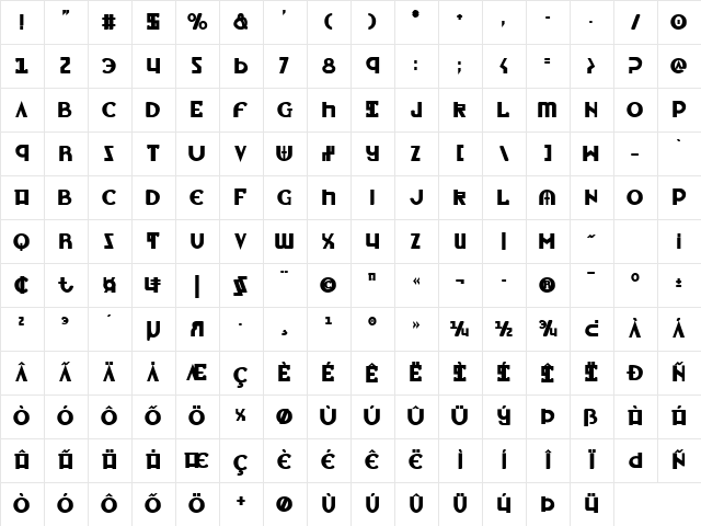 Lionheart Bold Bold Character Map