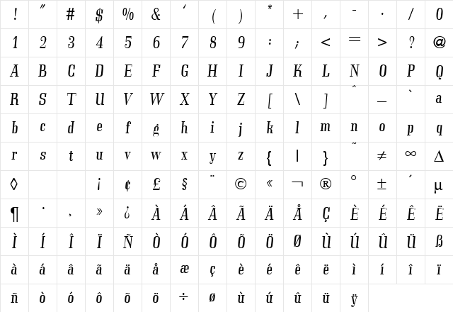 Cordial RegularItalic Character Map