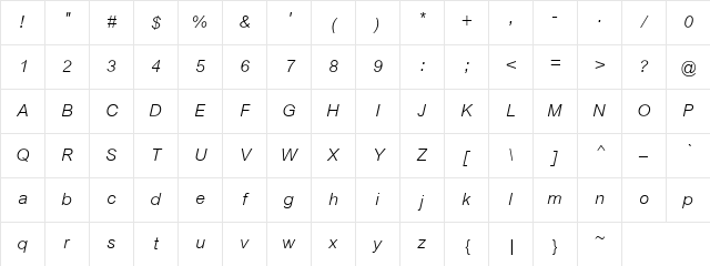 CordiaUPC Italic Character Map
