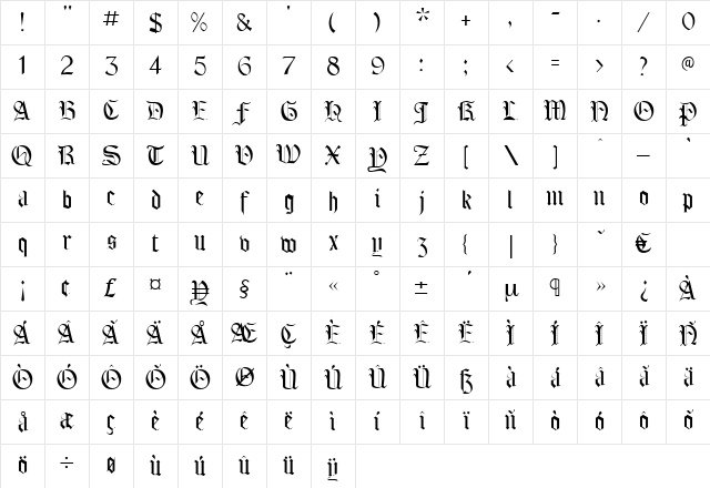 Cordoba Regular Character Map