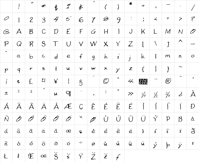 CoreysHand Regular Character Map CoreysHand Regular Character Map