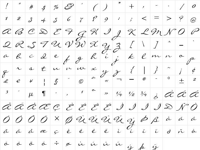 LiorahBT Regular Character Map