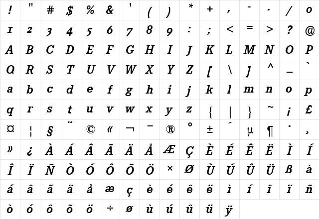 Corporate E Expert BQ ItalicBold Character Map