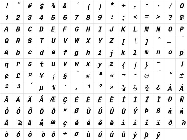Corporate Mono Bold Oblique Character Map Corporate Mono Bold Oblique Character Map