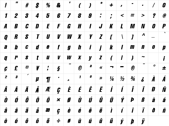 CorporateCompressed Italic Character Map CorporateCompressed Italic Character Map