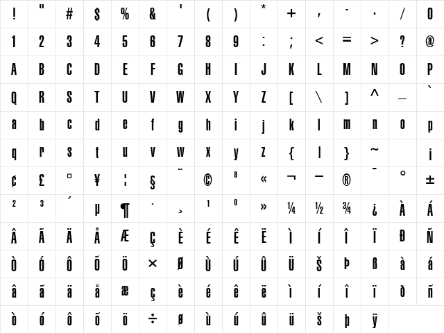 CorporateCompressedUltra Regular Character Map