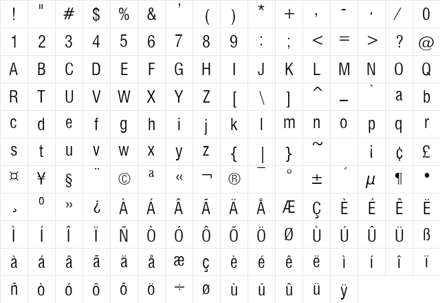 CorporateCondensed Light Character Map CorporateCondensed Light Character Map