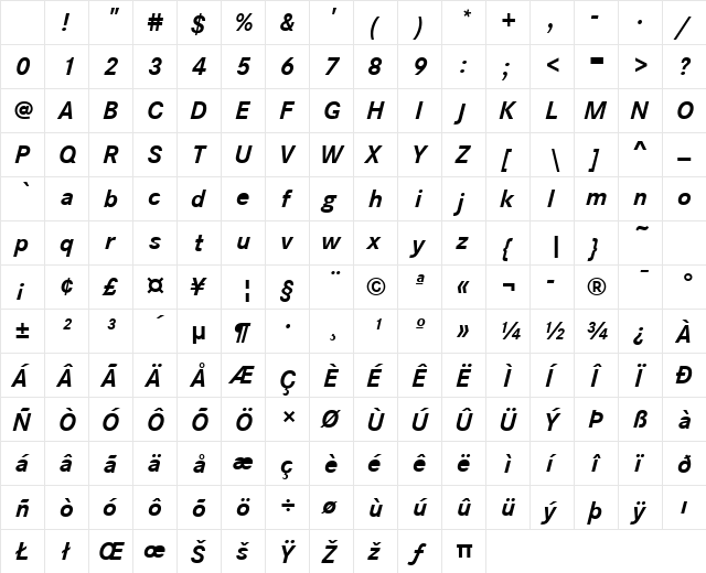 CorpoSDem Bold Italic Character Map CorpoSDem Bold Italic Character Map