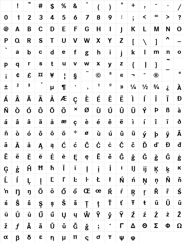 CorpoSDem Bold Character Map