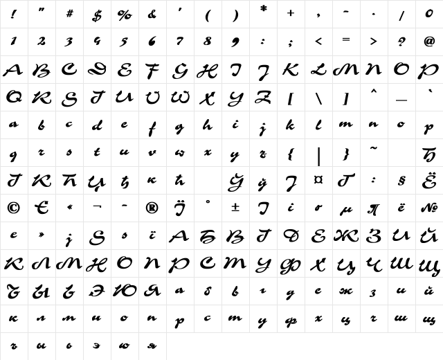 Corrida Bold Character Map