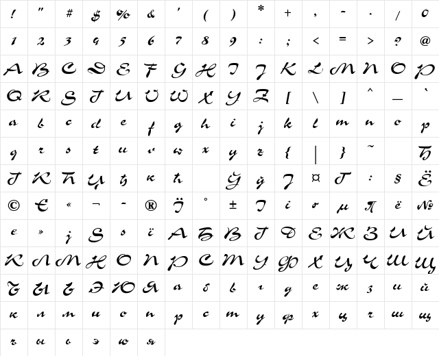 Corrida Regular Character Map