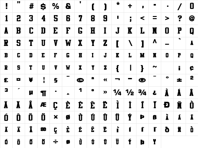 CosmicFlushText8 Bold Character Map