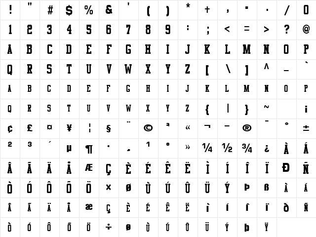 CosmicFlushText8 Regular Character Map