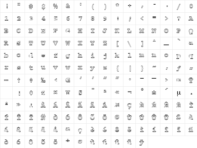 CountdownOpen Regular Character Map