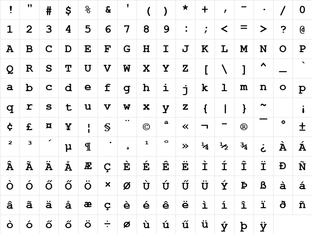 H-Courier New Bold Character Map H-Courier New Bold Character Map