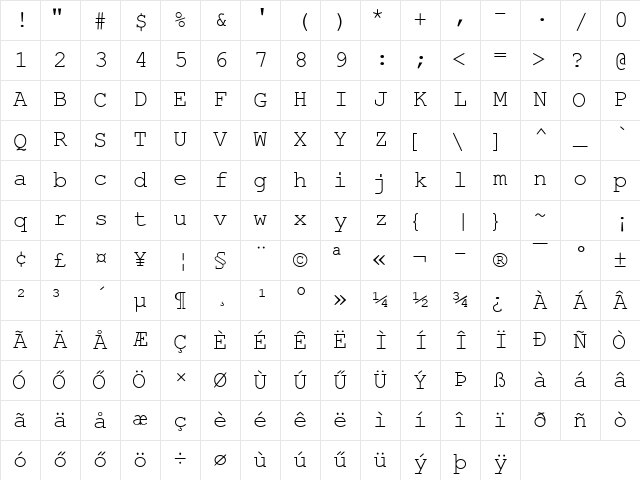 Courier New HU Regular Character Map