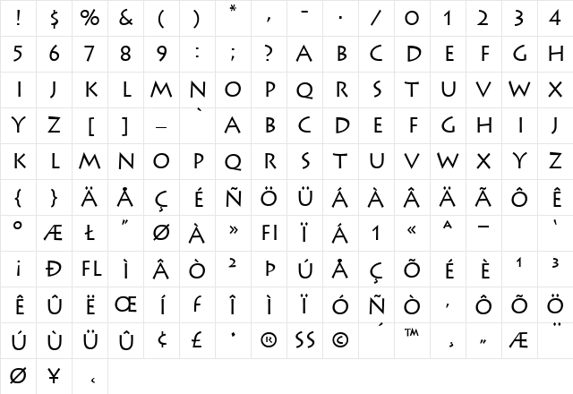 Lithos-Regular Regular Character Map