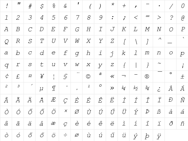 H-Courier New Italic Character Map