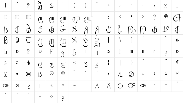 Courthand Regular Character Map