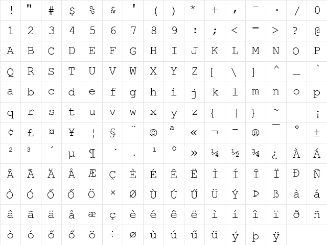 H-Courier New Regular Character Map