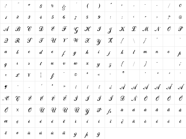 CoventryScriptFLF Regular Character Map CoventryScriptFLF Regular Character Map