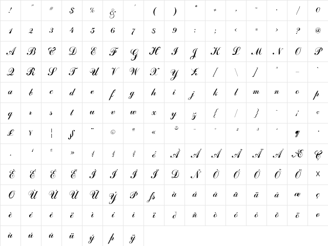 CoventryScriptFLF Regular Character Map