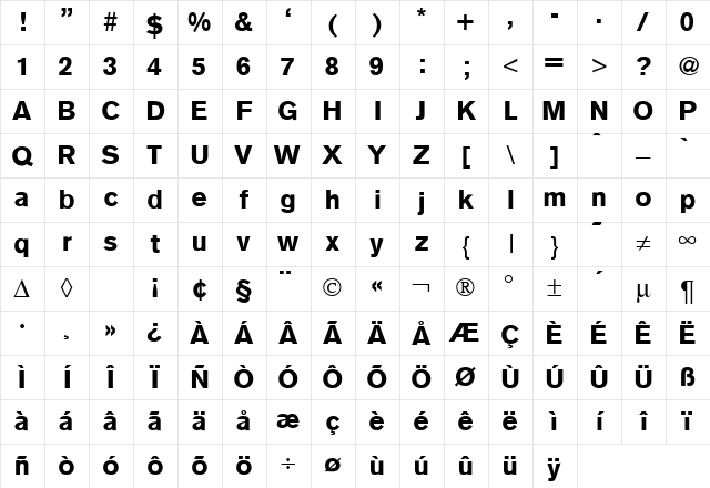 Akzent Bold Character Map