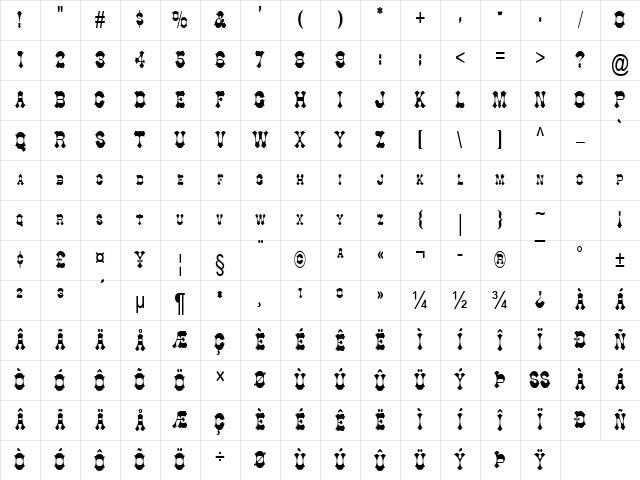 Cowboy Thin Normal Character Map