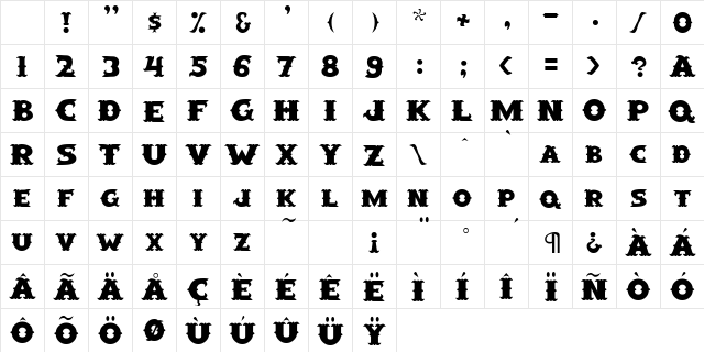 CowpokeSSK Bold Character Map