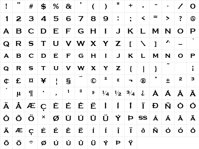 Copperplate Bold Character Map