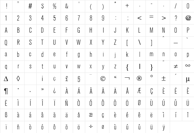 AkzentCondLight Regular Character Map