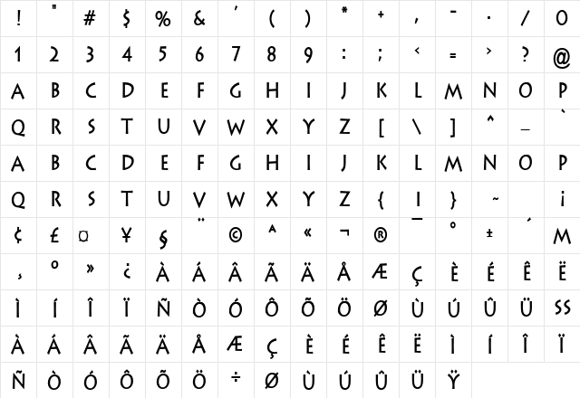 Liste Condensed Bold Character Map