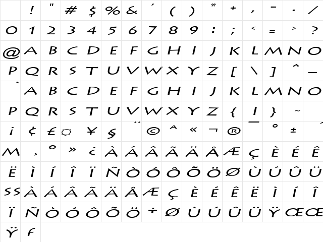 Liste Extended Italic Character Map