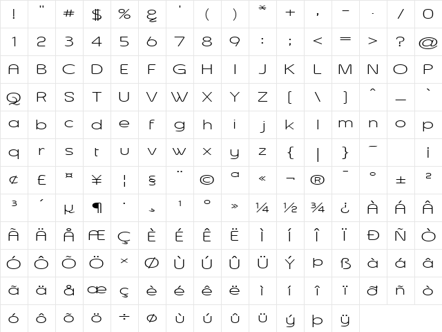 Asenine Wide Regular Character Map