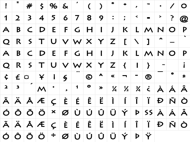 Liste Wide Bold Character Map