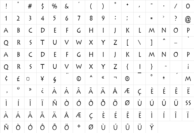 Liste Condensed Normal Character Map