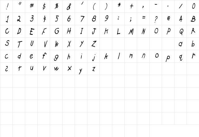 CrayonCondensed Slanted Character Map