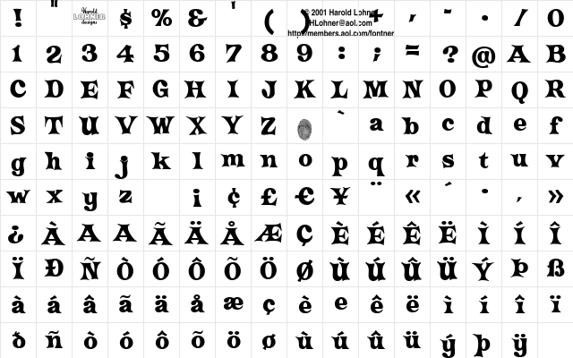 Crazy Harold Regular Character Map