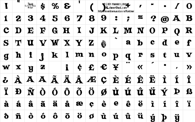 Crazy Harold Regular Character Map